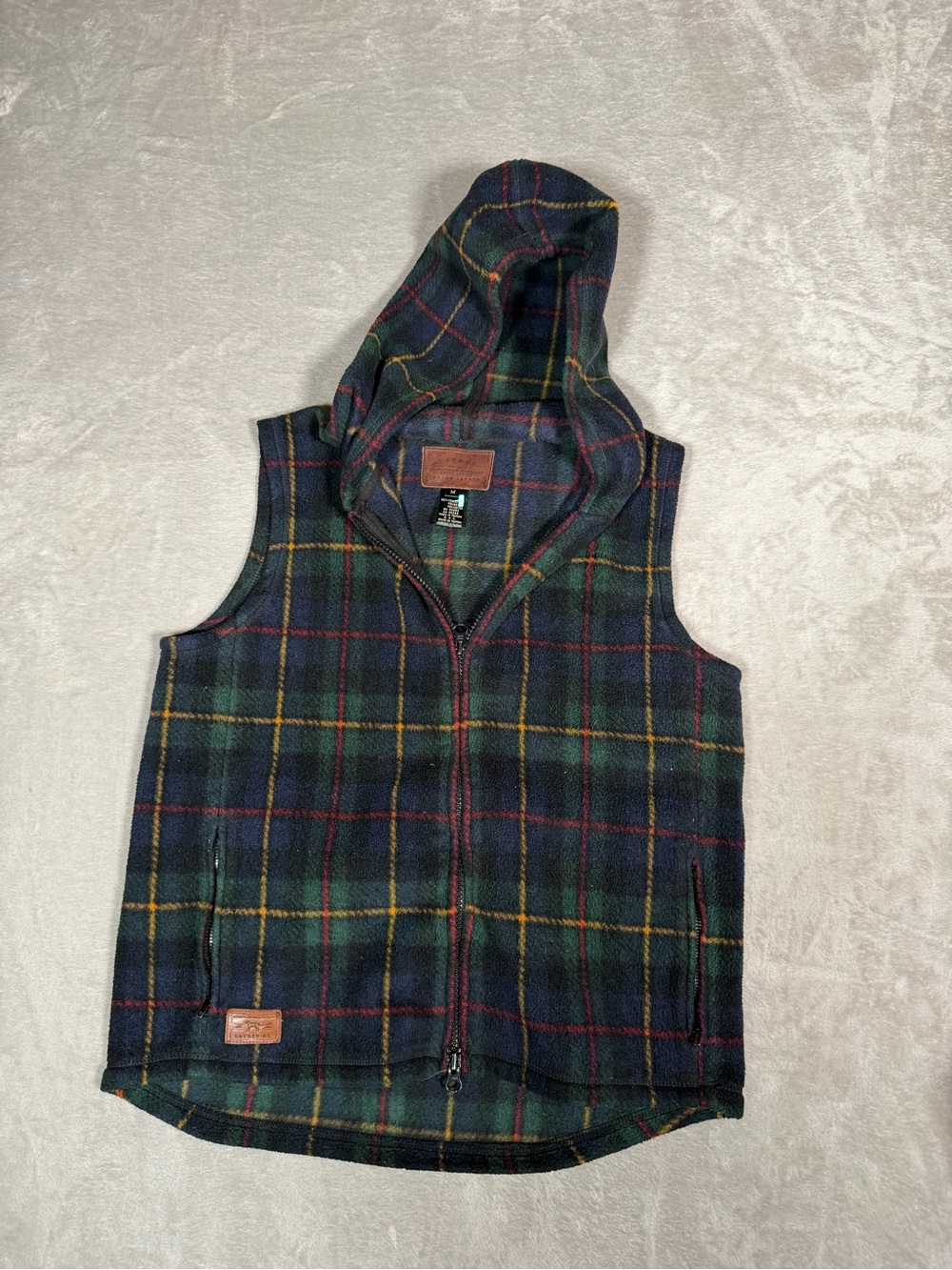 Ralph Lauren Hooded Plaid Fleece Vest - Green, Navy, Yellow